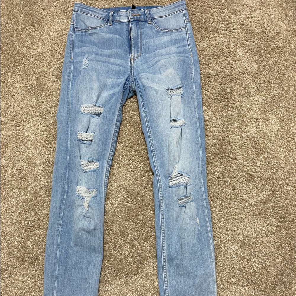 Light Blue Ripped Skinny Jeans - Picture 1 of 4